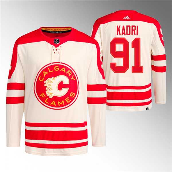 Mens Calgary Flames #91 Nazem Kadri 2023 Cream Classic Primegreen Stitched Jersey Dzhi->calgary flames->NHL Jersey